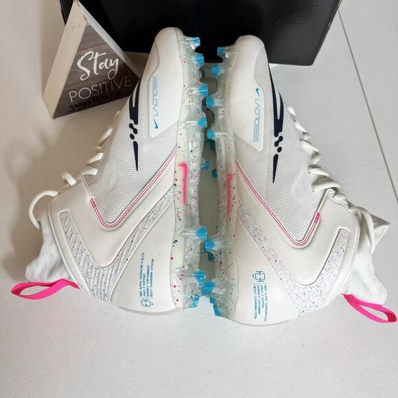 Nike Alpha Huarache 8 Elite Lacrosse White‎ Pink Blue Men Size 13 - CW4440-116